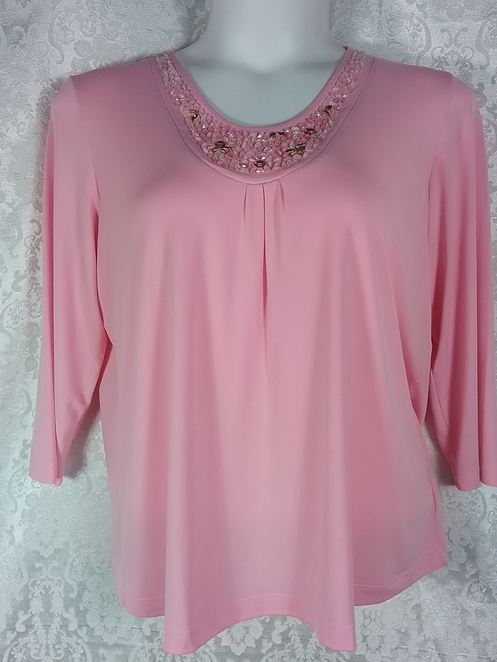 Susan Graver women's pink beautifully embellished scoop neck top size L